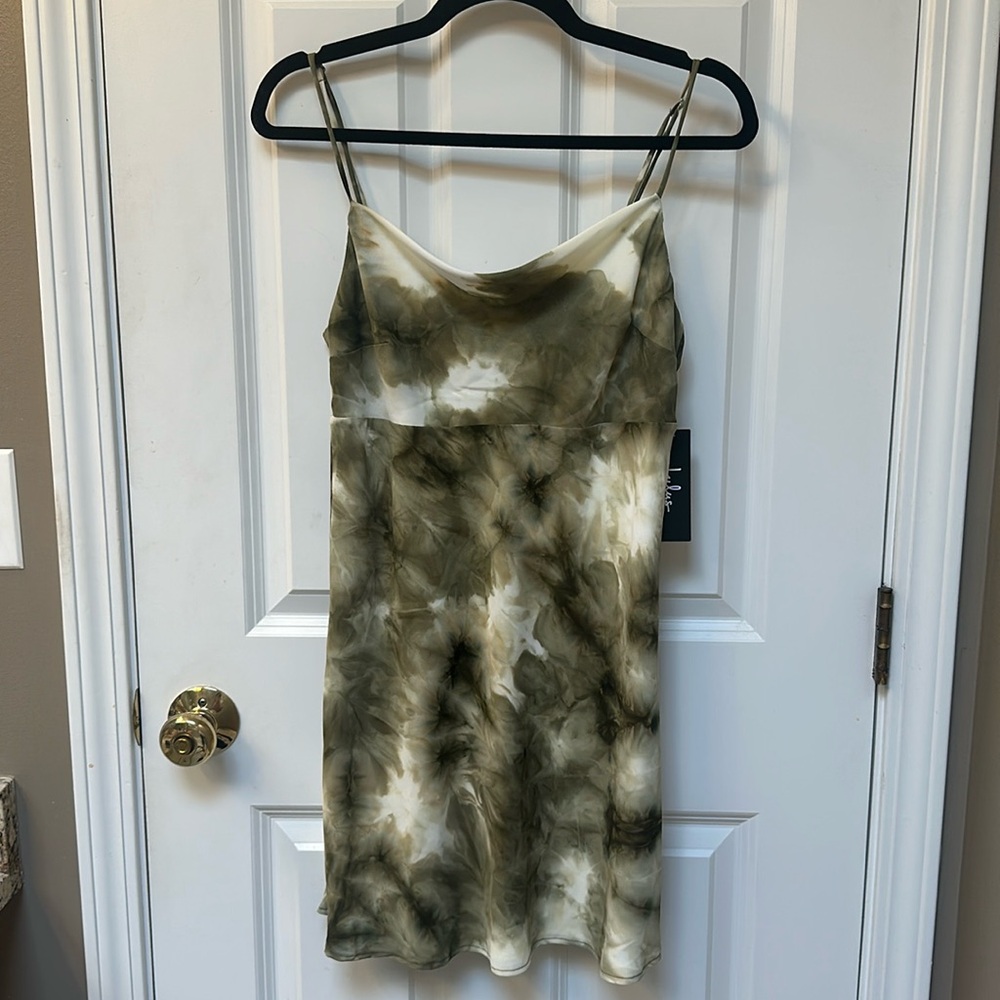 BRAND NEW Lulu’s Olive Green Mini Slip Dress Cowl Neck Size S
